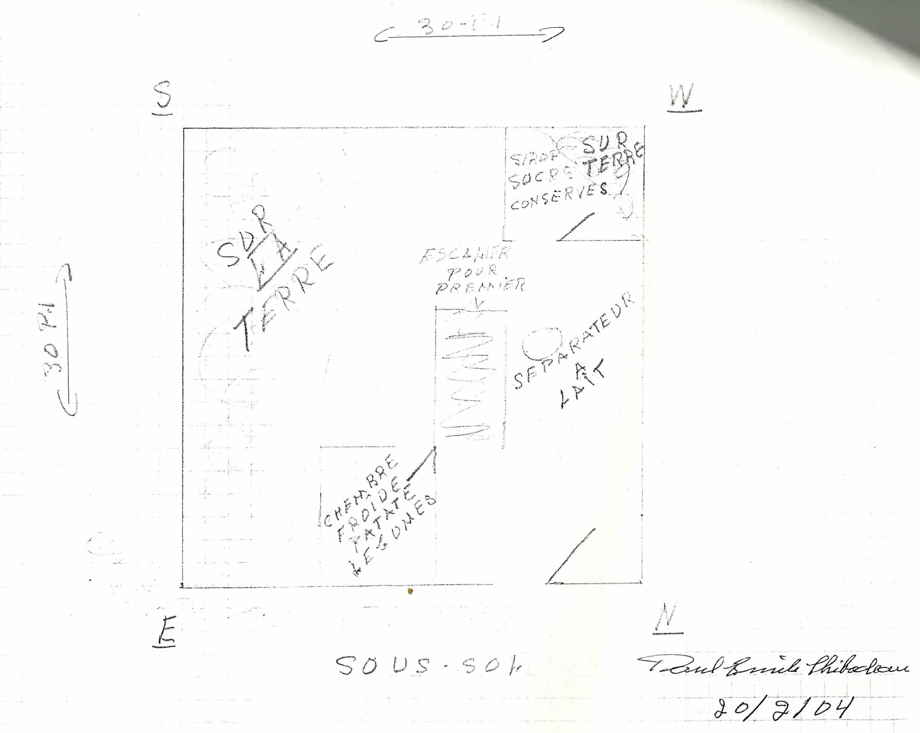 Plan du sous-sol. Archives familliales Thibodeau